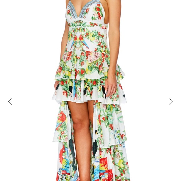 Camilla Green and White Asymmetrical High-Low Sundress - Picture 2 of 10